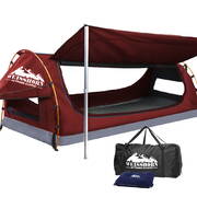 WEISSHORN King Single Camping Swags Canvas Swag Tent with Mattress Red
