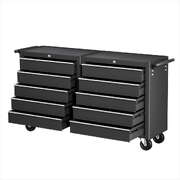 Tool Chest Trolley 10 Drawers Toolbox Storage Black