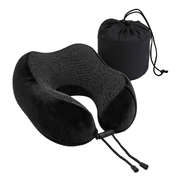 Memory Foam Travel Neck Pillow For Airplane Office And Car Use With Washable Cover Black