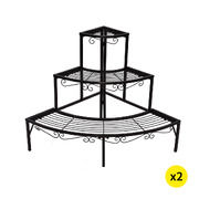 2x Outdoor Indoor Plant Stand Garden Metal 3 Tier Planter Corner Shelf