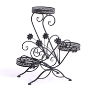 Flower Shape Metal Plant Stand 3 Planter Pot D?cor Corner Shelf Black
