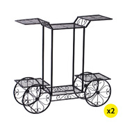 Outdoor Indoor Garden Decor Flower Pot 4Wheeler Iron Rack