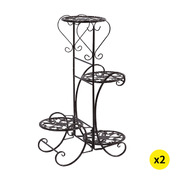 2x Flower Shape Metal Plant Stand with 4 Plant Pot Space in Black Colour
