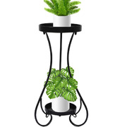 2 Tiers Outdoor Indoor Metal Flower Pots Rack-black