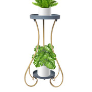  2 Tiers Outdoor Indoor Metal Flower Pots Rack-grey