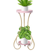 2 Tiers Outdoor Indoor Metal Flower Pots Rack-pink