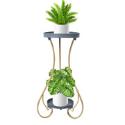 2 Tiers Outdoor Indoor Metal Flower Pots Rack-Grey