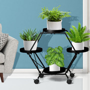 Plant Stand Metal Outdoor Indoor Garden Decor Flower Pot Rack Iron Wheels