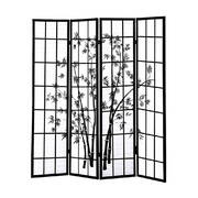 4 Panel Room Divider Screen Door Fringe Wood 