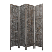 4 Panels Room Divider Screen Privacy Rattan Timber Fold Woven Grey