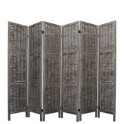 6 Panels Room Divider Screen Privacy Rattan Timber Fold Woven Grey