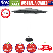 2.7m Outdoor Umbrella w/Base Pole Stand Garden Sun Charcoal