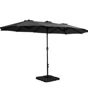 4.57m Outdoor Umbrella w/Base Stand Beach Pole Garden Tilt Black