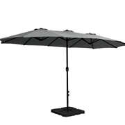 4.57m Outdoor Umbrella w/Base Stand Beach Pole Garden Tilt Charcoal
