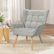 Armchair Lounge Chair Sofa Linen Fabric Cushion Seat Grey