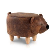 Kids Ottoman Animal Stool Bear Wood Footstool Fabric Brown