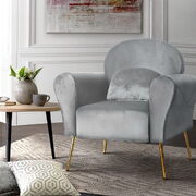 Comfortable Accent Armchairs Chairs Sofa Velvet Cushion-Grey
