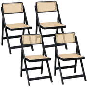 4x Foldable Dining Chairs Black Wooden Rattan Modern Home Furniture