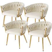 4x Beige Velvet Dining Chairs Set Modern Comfortable Armchair Furniture