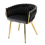 1x Dining Chair Armchair Cafe Kitchen Lounge Chairs Velvet Weaving Black