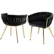 1 Set of 2 Velvet Dining Chairs Armchair Black – Luxurious Soft Velvet Upholstery