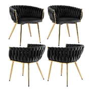 Set of 4 Elegant Black Velvet Dining Chairs with Armrests - Stylish