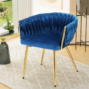 Dining Chair Cafe Chair Velvet Upholstered Woven Back Armrest Blue