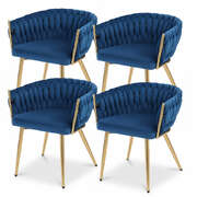 Dining Chair Set 4 Velvet Weaving Armchair Modern Upholstered Blue