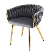 1x Dining Chair Armchair Cafe Kitchen Lounge Chairs Velvet Weaving Grey