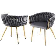 1 Set of 2 Grey Velvet Armchairs – Elegant Upholstered Dining Chairs