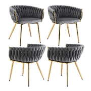 4-Piece Velvet Dining Chairs Set Grey Armchair Style Comfortable Kitchen Seating
