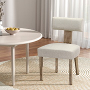 Dining Chairs Set Of 2 Linen Fabric Wooden Beige