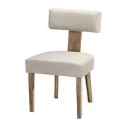 Set of 4 Beige Linen Fabric Dining Chairs with Wooden Frame - Stylish