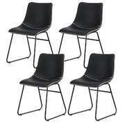 4x Dining Chairs Retro PU Leather Kitchen Lounge Cafe Accent Chair Black