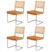 4-Piece PU Leather Rattan Cantilever Dining Chairs Brown Kitchen & Dining Seating