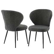 2x Grey Sherpa Boucle Dining Chairs with Wing Back  Luxurious