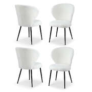 4x Sherpa Boucle Wing Back Dining Chairs White  Elegant and stylish
