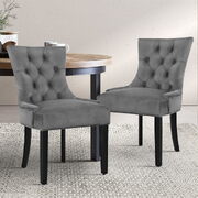 2x Dining Chairs French Provincial Retro Chair Wooden Velvet Fabric Grey
