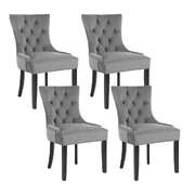 4-Piece Velvet French Provincial Dining Chairs Grey Elegant Kitchen & Dining Seating