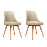 2x Dining Chairs Beech Wooden Timber Chair Kitchen Fabric Beige