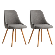  2x Dining Chairs Beech Wooden Timber Chair Kitchen Fabric Grey