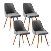 Set of 4 Wooden Dining Chairs with Grey Fabric - Sturdy Wooden