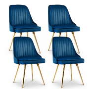 Dining Chair Set 4 Velvet Channel Tufted Modern Upholstered Blue