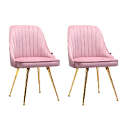 Dining Chairs Retro Chair Cafe Kitchen Modern Iron Legs Velvet Pink x2
