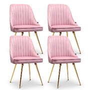 Dining Chair Set 4 Velvet Channel Tufted Modern Upholstered Pink