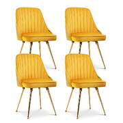 Dining Chair Set 4 Velvet Channel Tufted Modern Upholstered Yellow