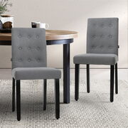 x2 Dining Chair Fabric Foam Padded High Back Wooden Grey