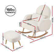 Armchair Rocking Chair Ottoman Lounge Footrest Round Nursing Boucle White