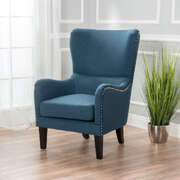 Dark Blue Fabric Armchair Vintage High Back Padded Living Room Chair