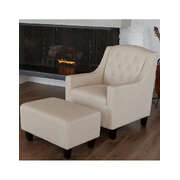 Canberra Fabric Armchair & Ottoman in Begie Linen